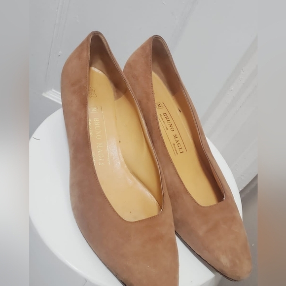 Bruno Magli Vintage Gold Heel Cognas Suede Shoe Sz 7 🌴 - Picture 5 of 13